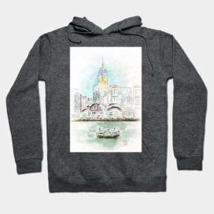 Hong Kong Victoria Harbor 1 ink and watercolour Hoodie